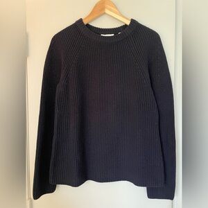 Vince Cotton Cashmere Blend Fisherman Ribbed Crewneck Sweater Navy S